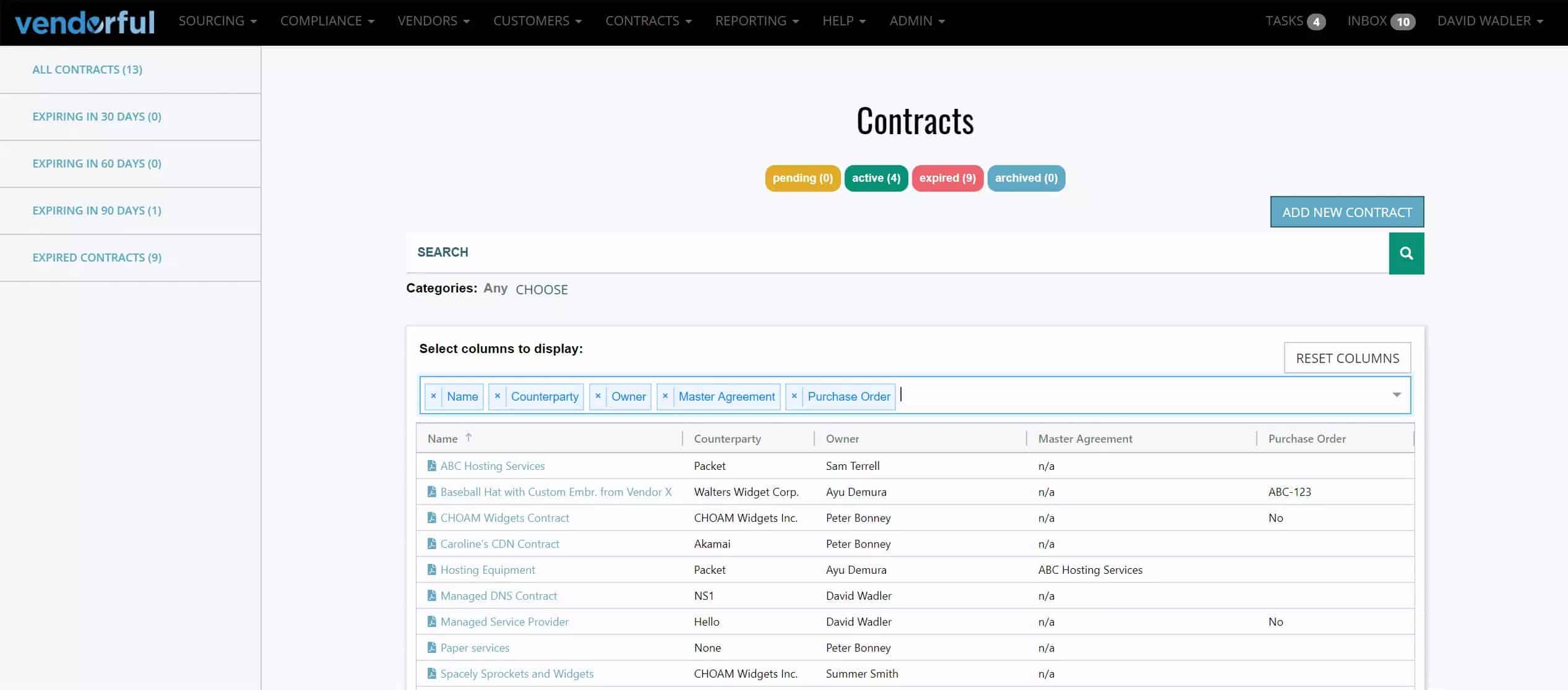 Contract Listing Page