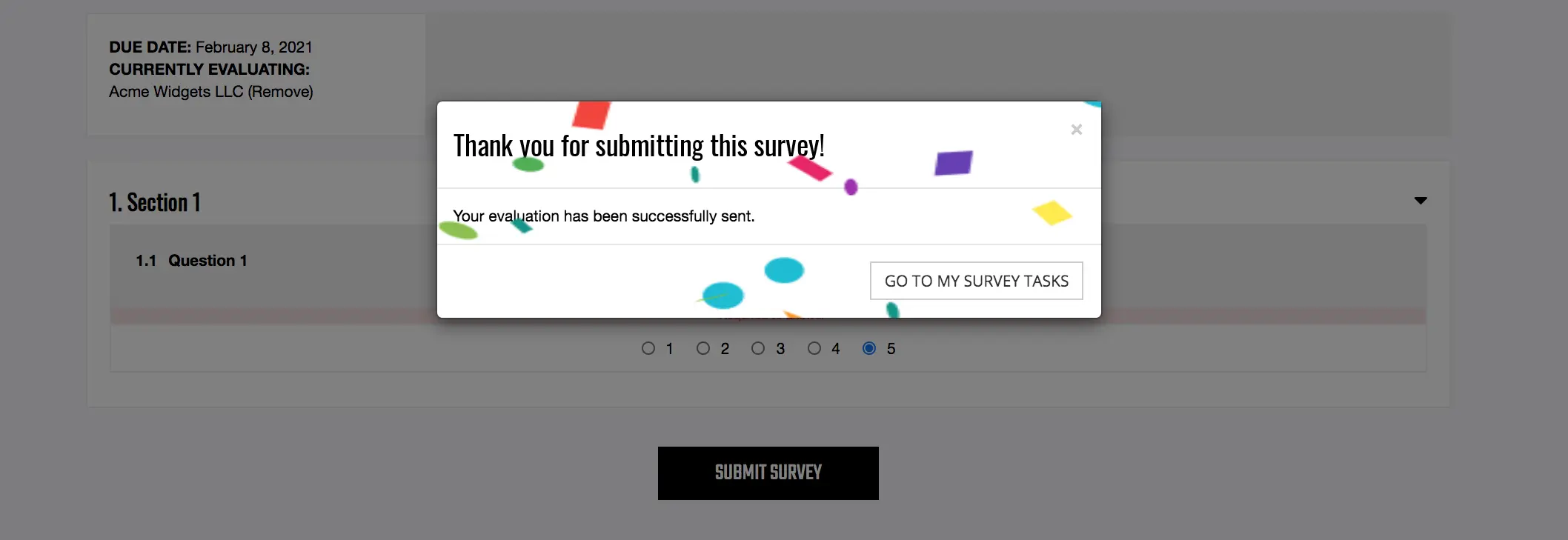 Confetti on Survey Completion